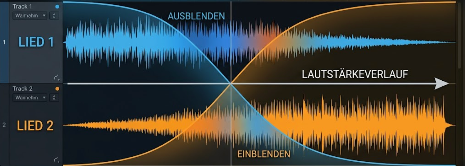 Crossfade Visualisierung: Lied 1 blendet aus, Lied 2 blendet ein
